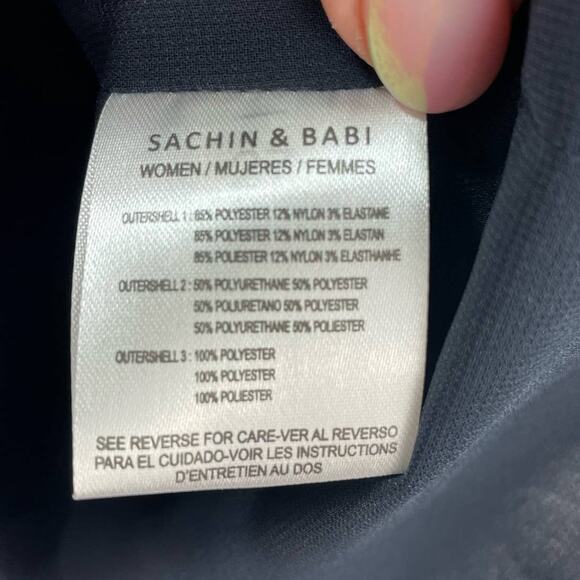 Sachin & Babi Tripp Corduroy Mini Dress Navy Blue Studded Leather Trim Small - Picture 11 of 11